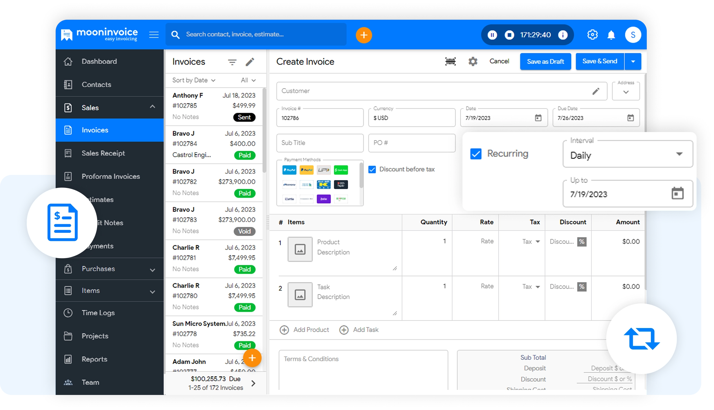 Define Recurring Clients for Invoices