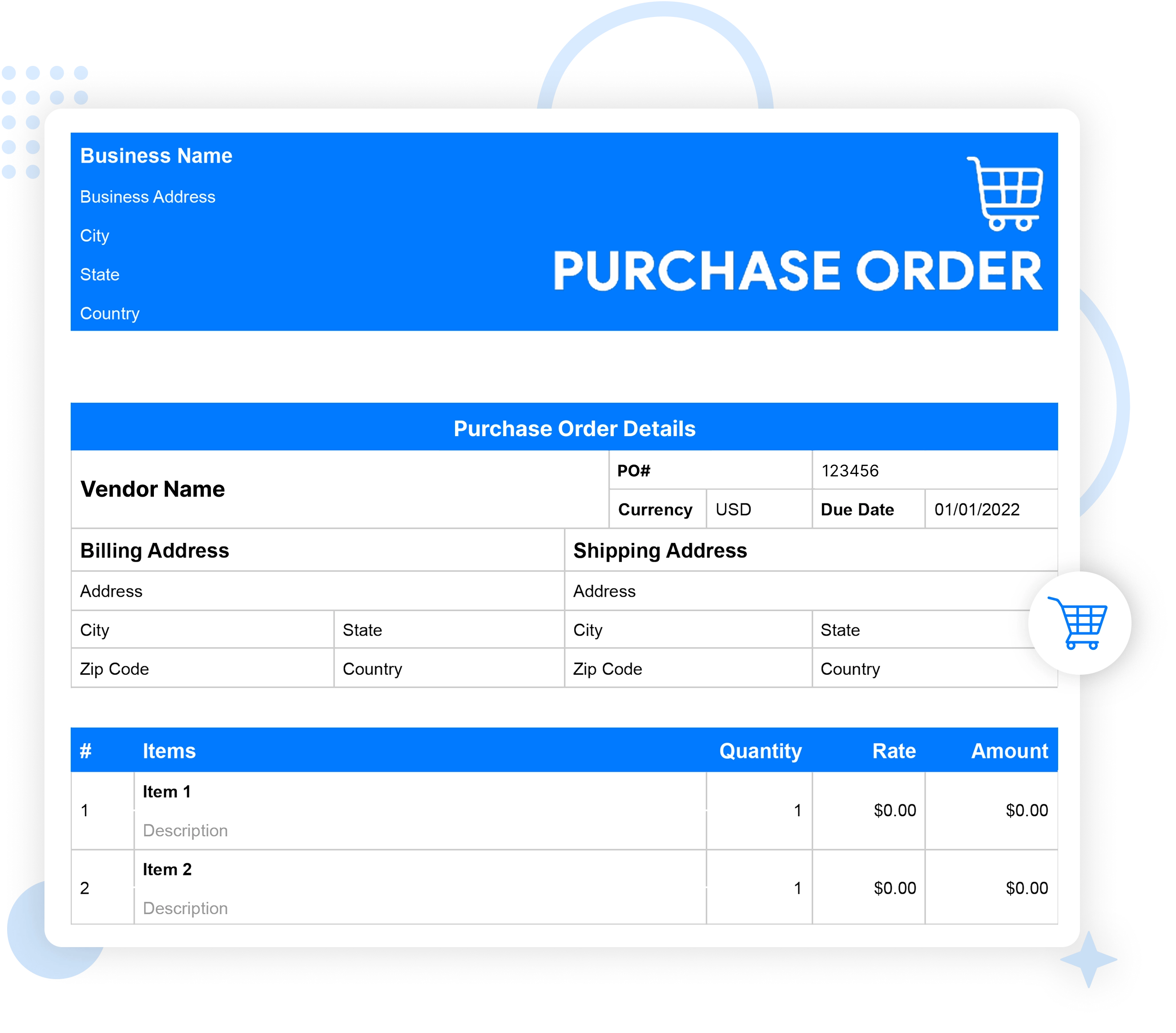 Blank purchase order Template