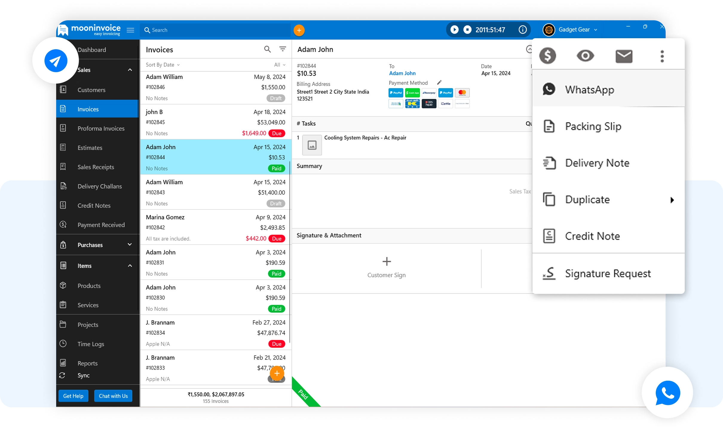 Send Invoices Via WhatsApp