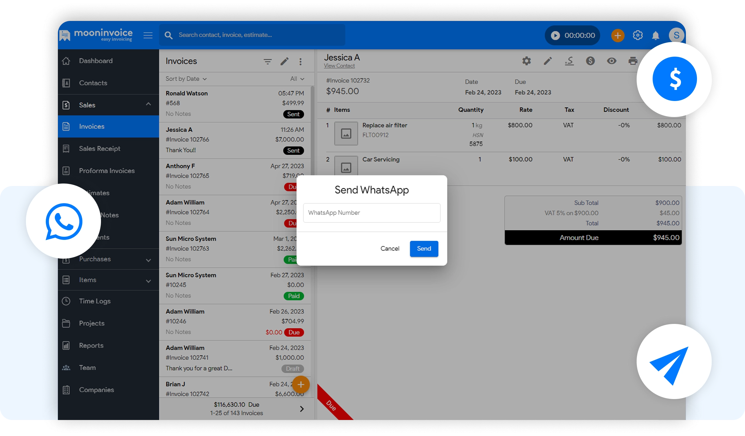Share Invoices Via WhatsApp