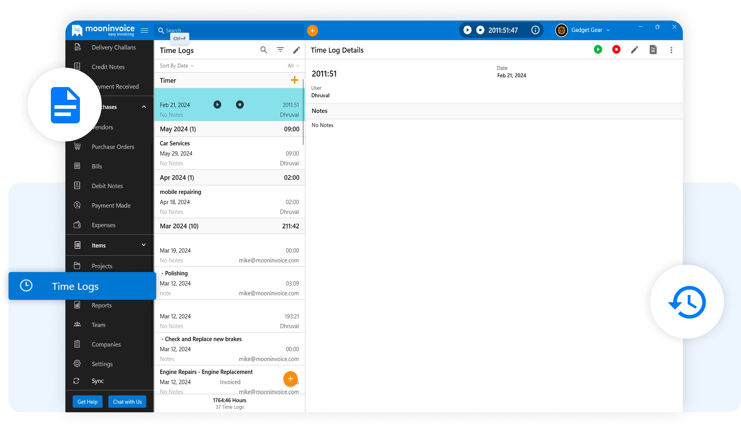 Time Logs for Project Works