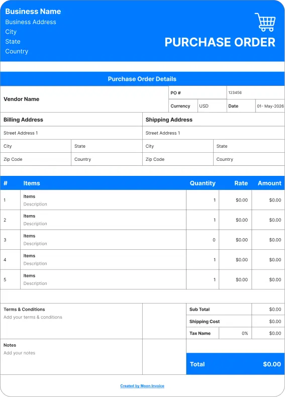 Blank purchase order template