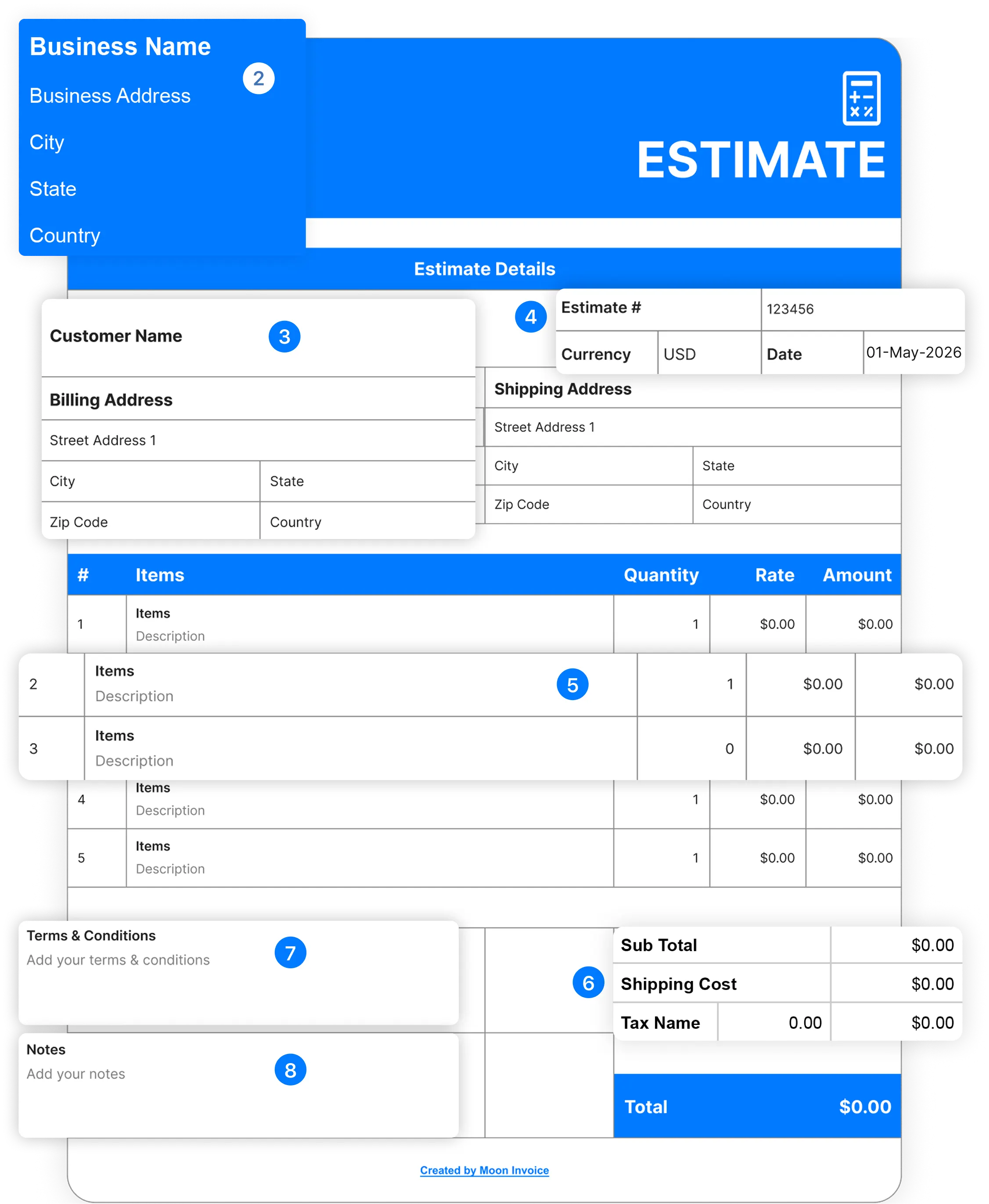How to create or fill a quote template with Moon Invoice?