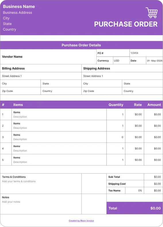 Custom purchase order template