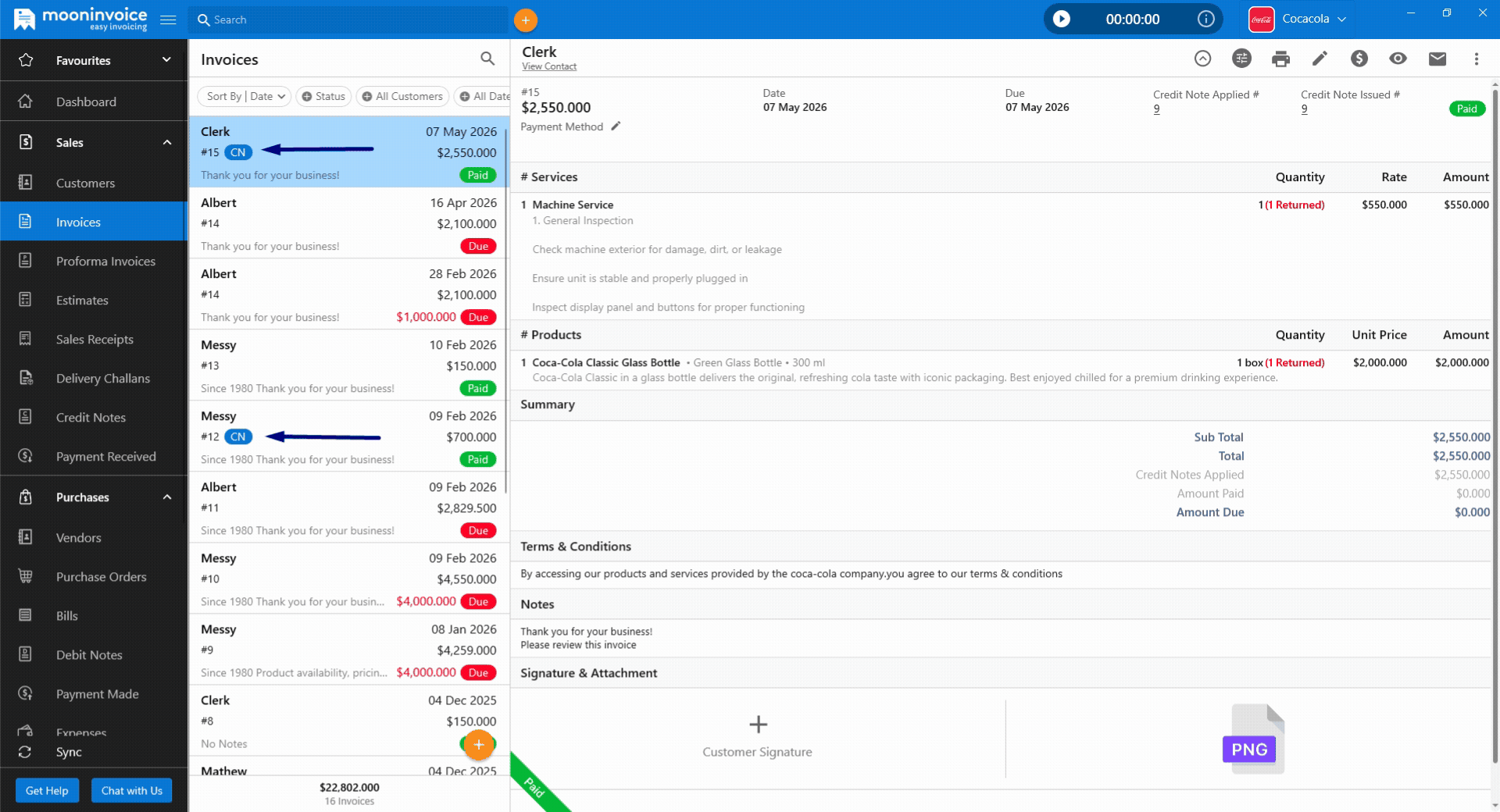 Credit Note Status Indicator