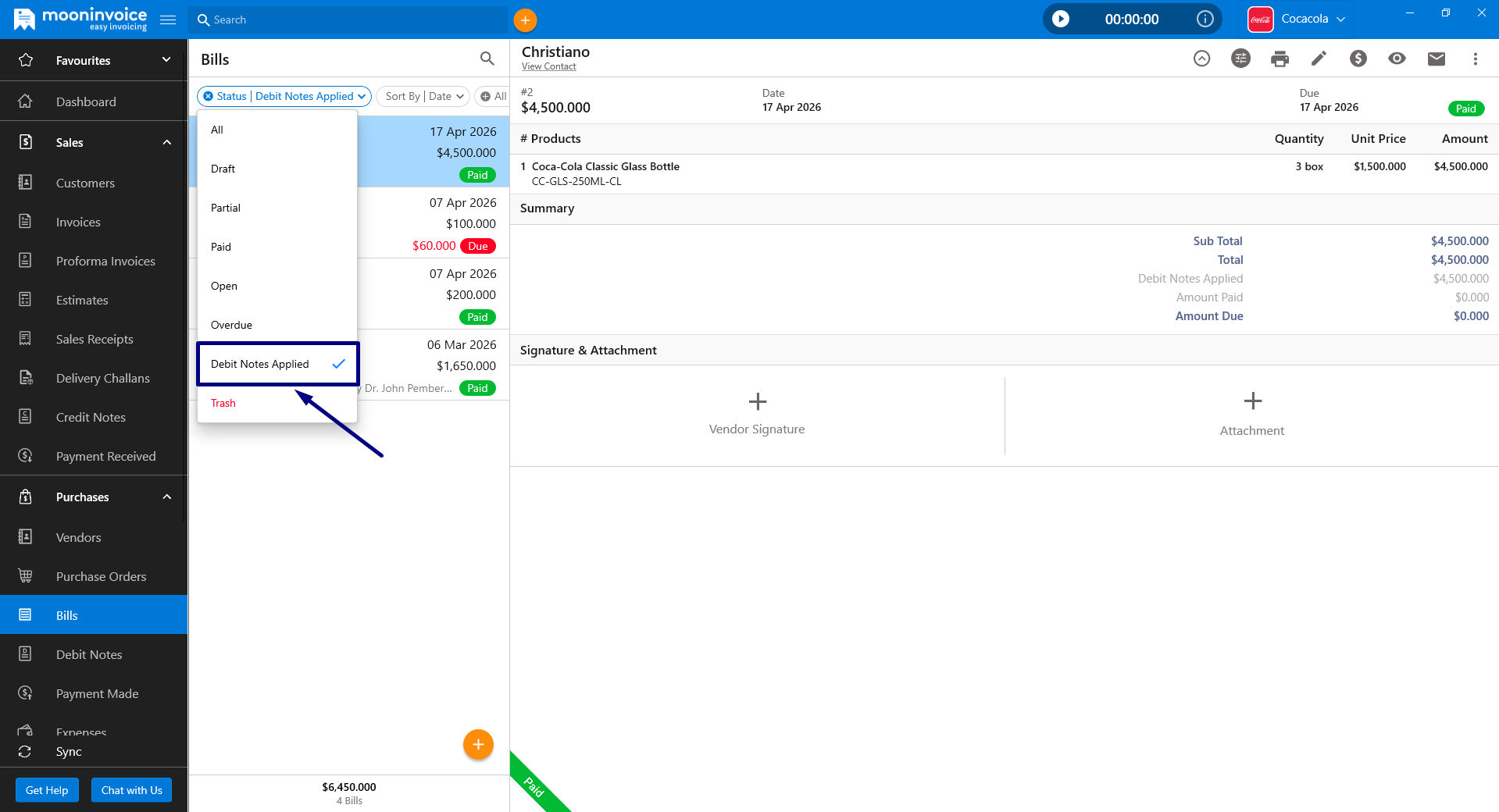 Debit Note Applied Filter