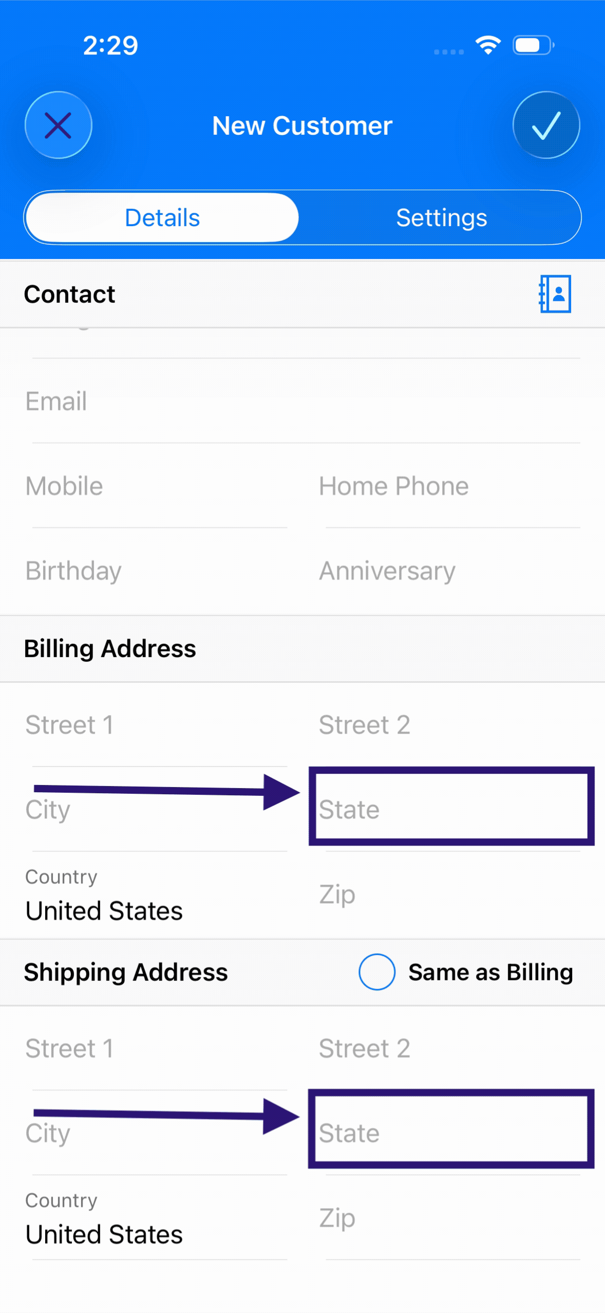 State Dropdown for Customers