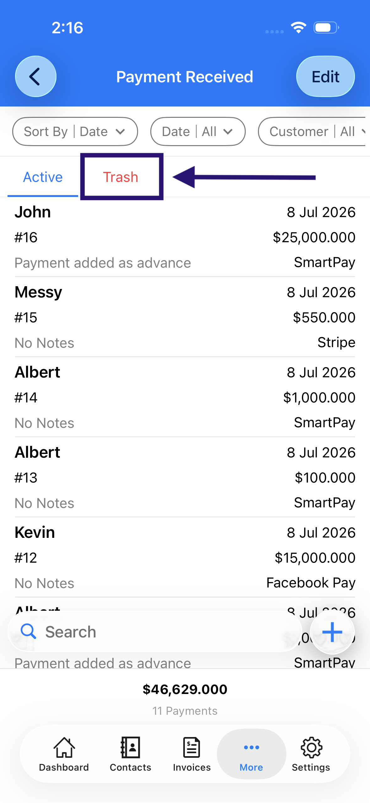 Trash for Payment Modules