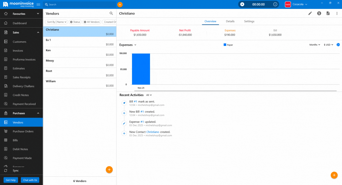 Payable Amount Added in Vendor Module