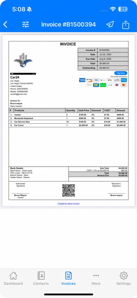 Make Payment Through QR code, Add Signature in PDF Invoice