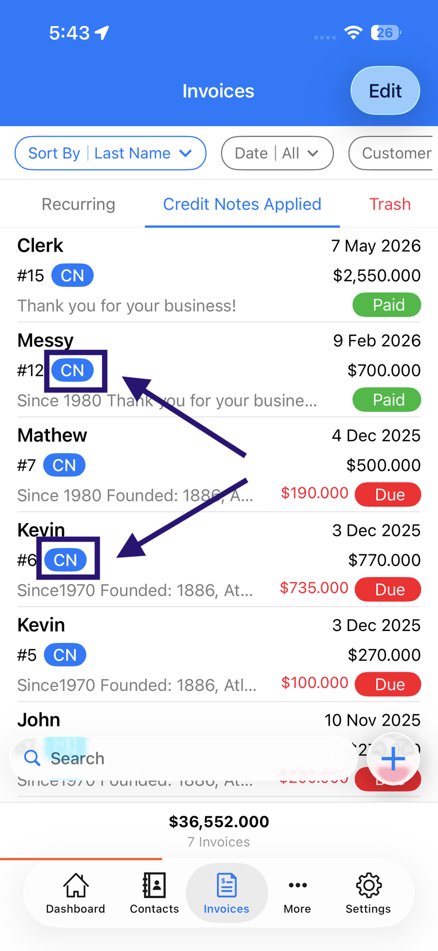 Credit & Debit Note Indicators