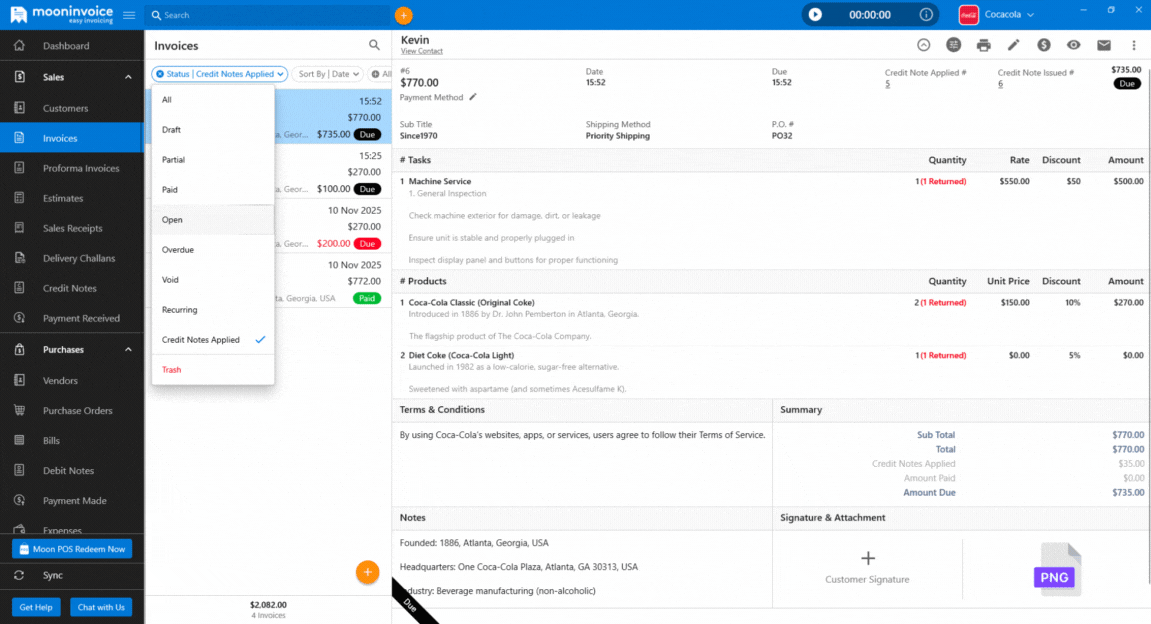 Credit Note Filter in Invoice List & Payment Reminder Activity Log