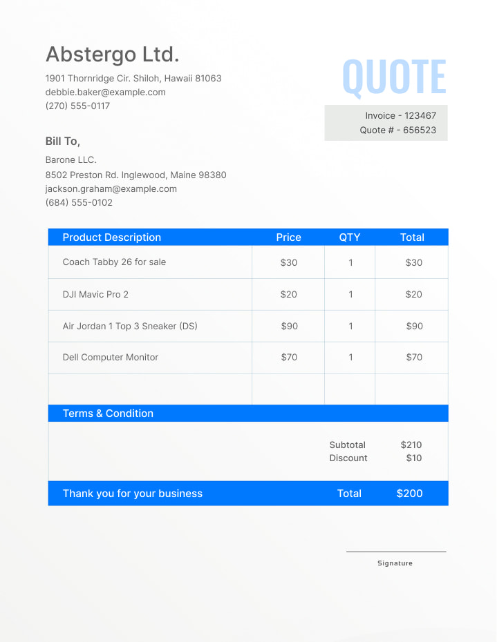 Example of a Professional Quote for a Job
