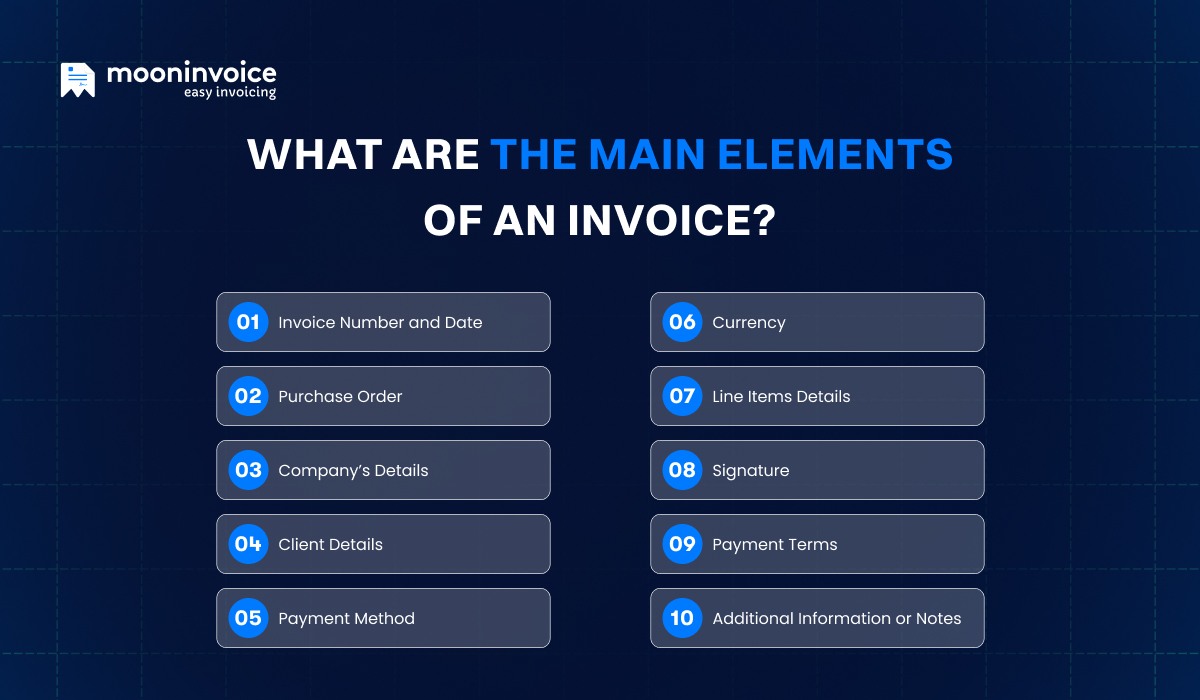 What are the main elements of an invoice