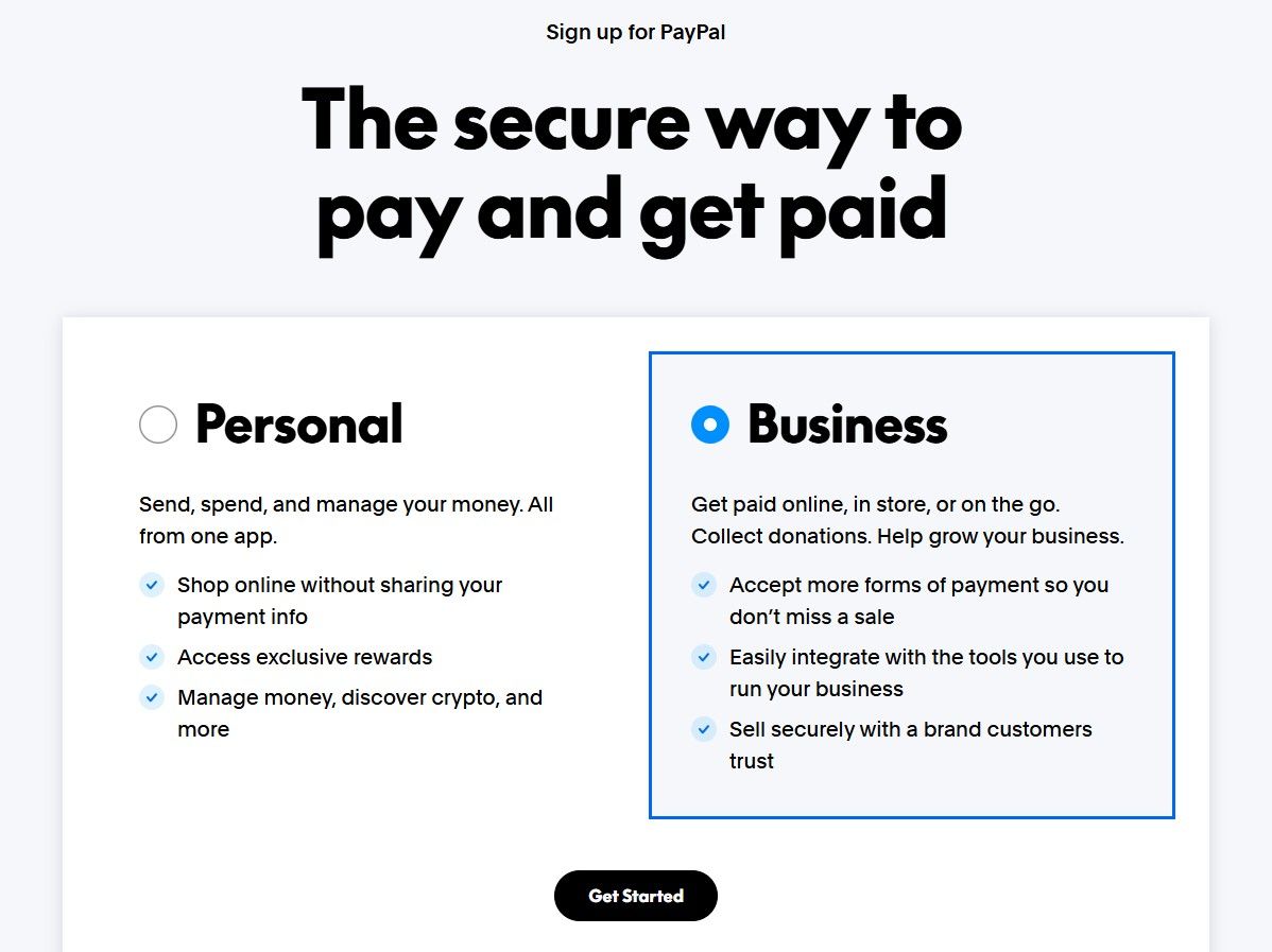 Choose PayPal Account Type Choose PayPal Account Type