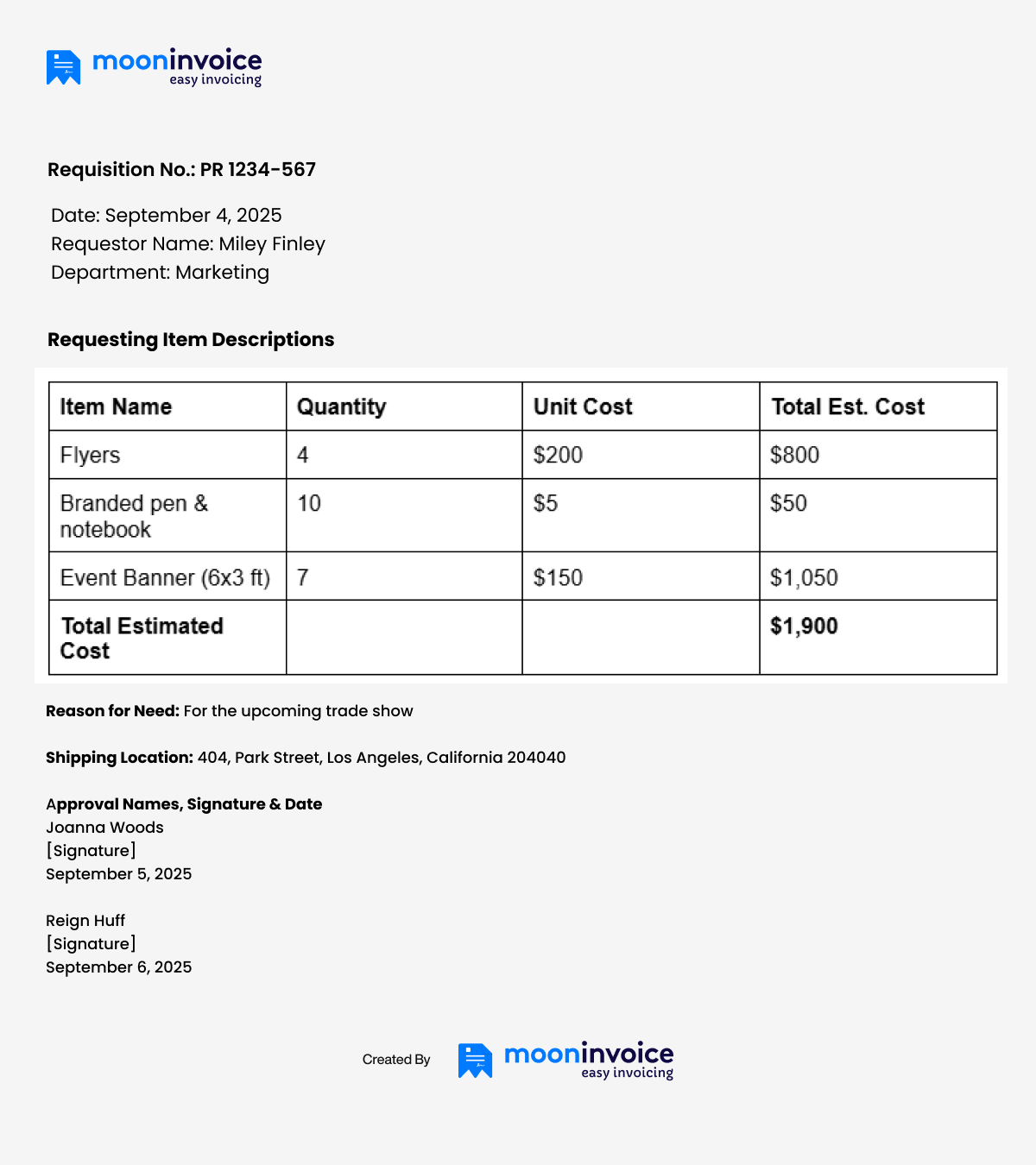 Purchase Requisition Example