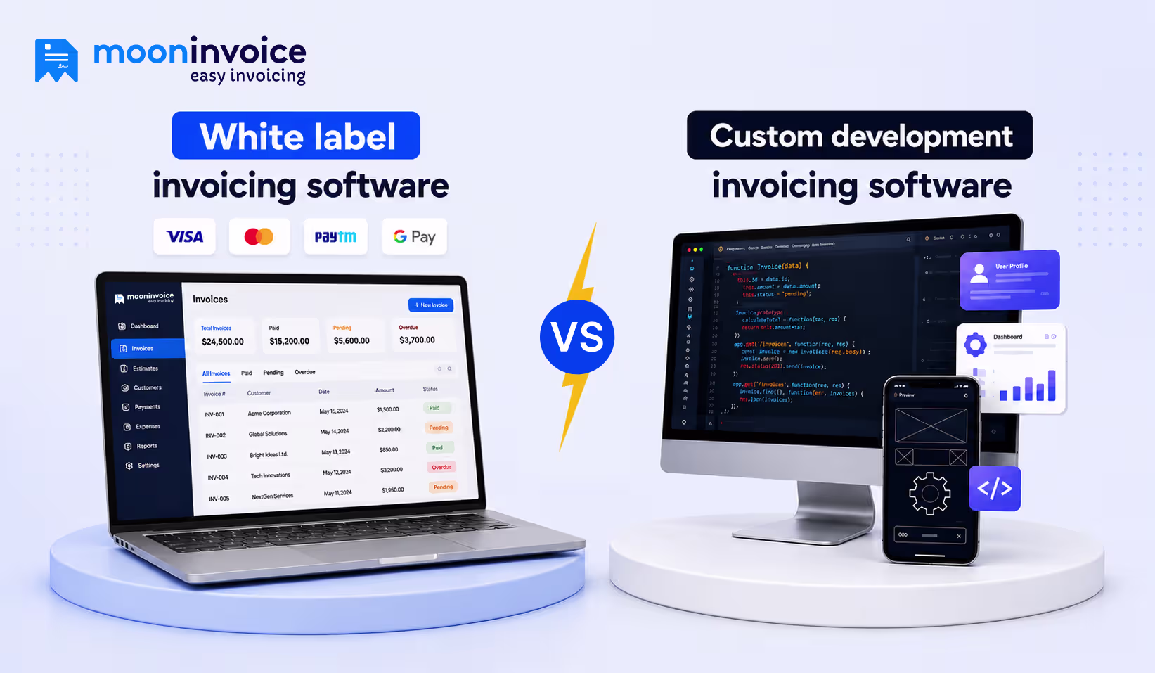 White label vs custom development invoicing software