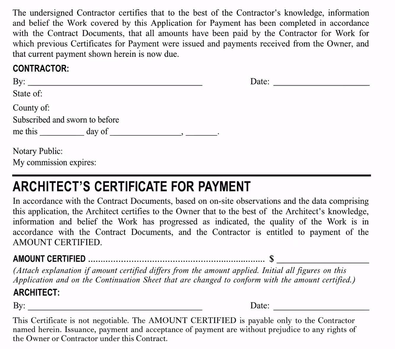 Architect certificate for payment Architect certificate for payment