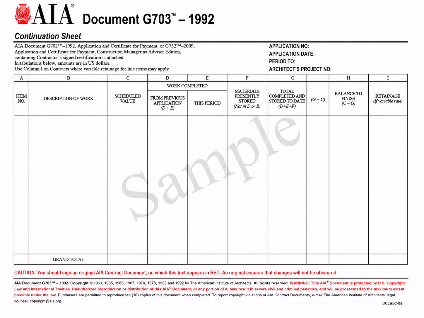 AIA G703 form sample