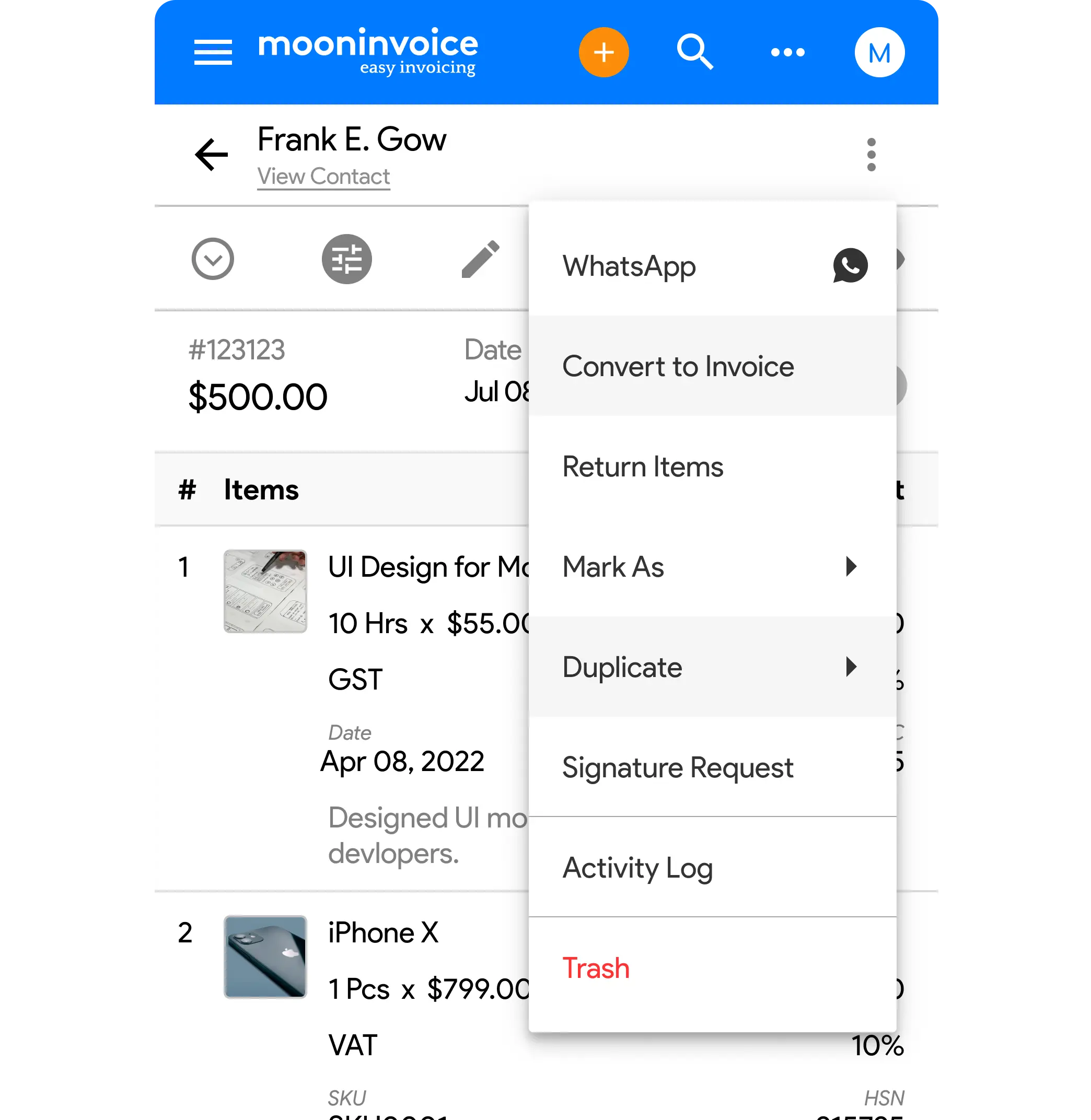 Convert estimates to invoices