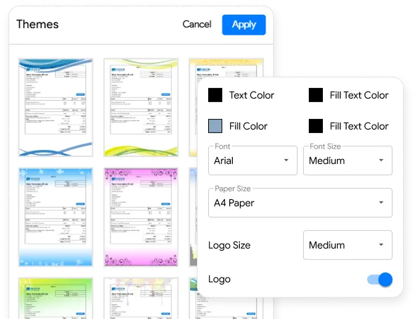 Editable templates for branded invoices